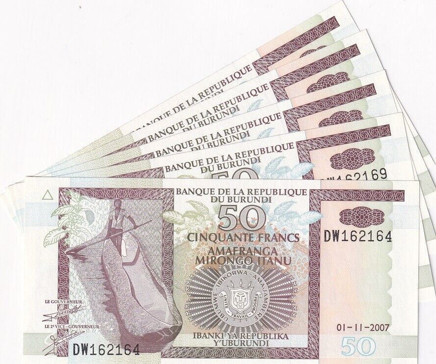 Burundi 50 Francs 2007 P 36 g UNC LOT 5 PCS