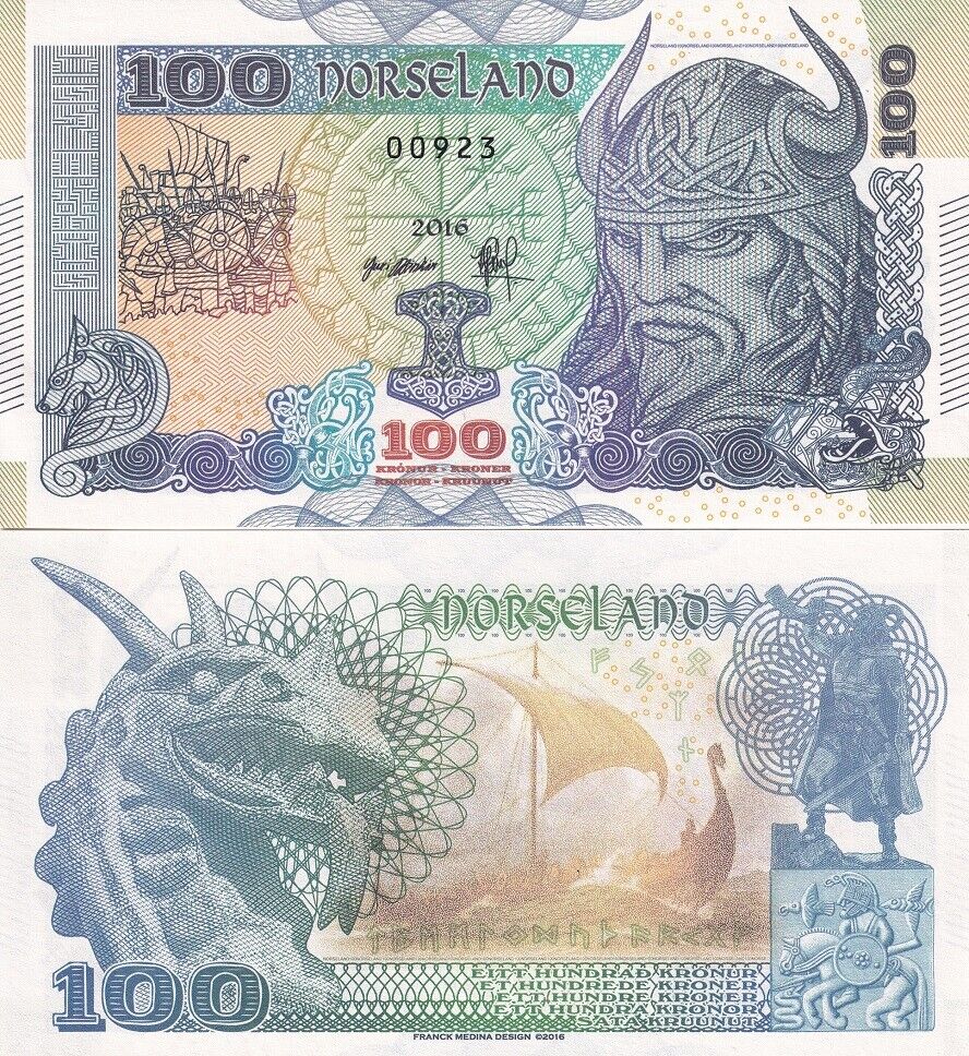 Norseland 100 Kronur 2016 Specimen Viking Dragon Fantasy
