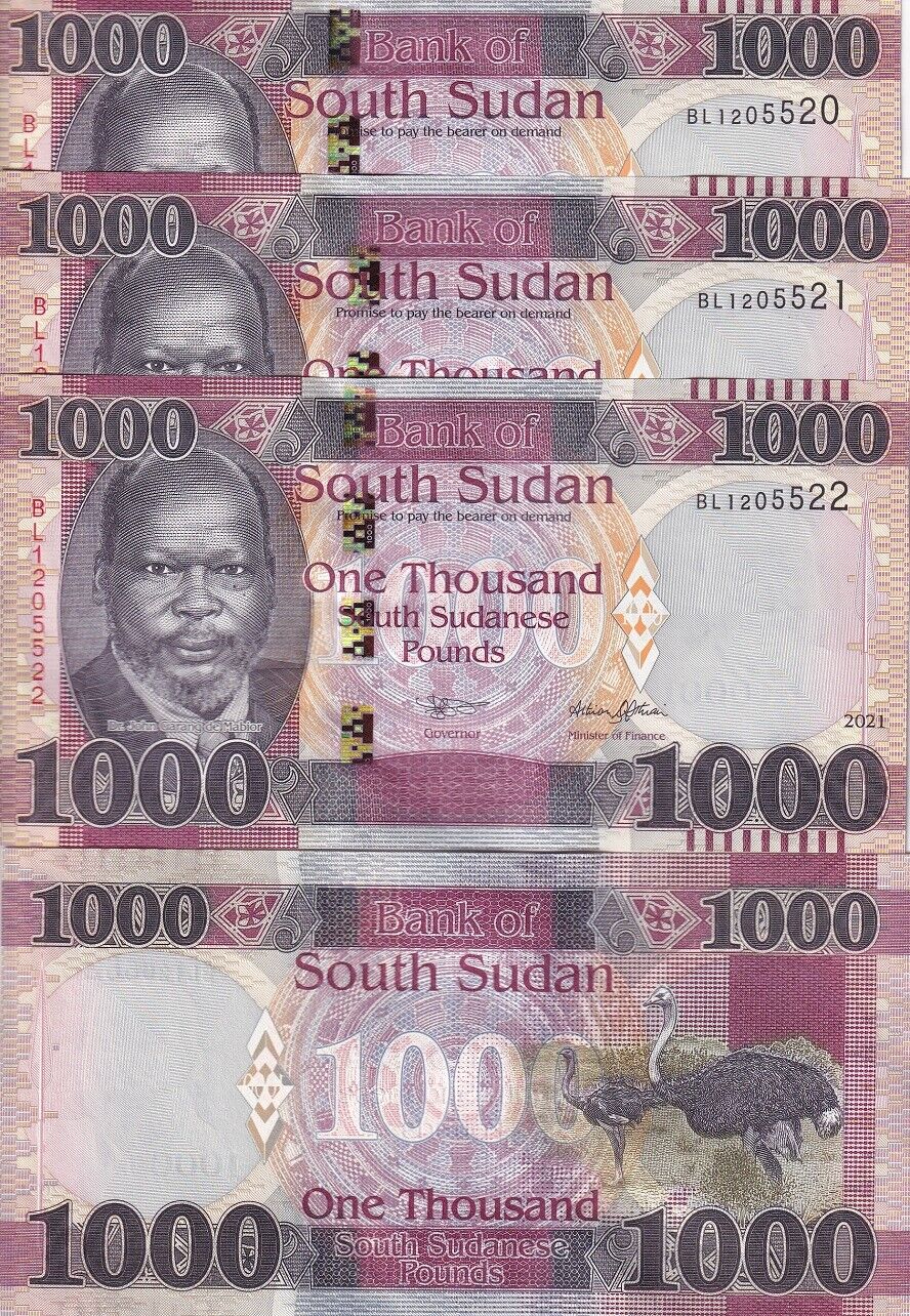 South Sudan 1000 Pound 2021 P 17 New Sign UNC LOT 3 PCS