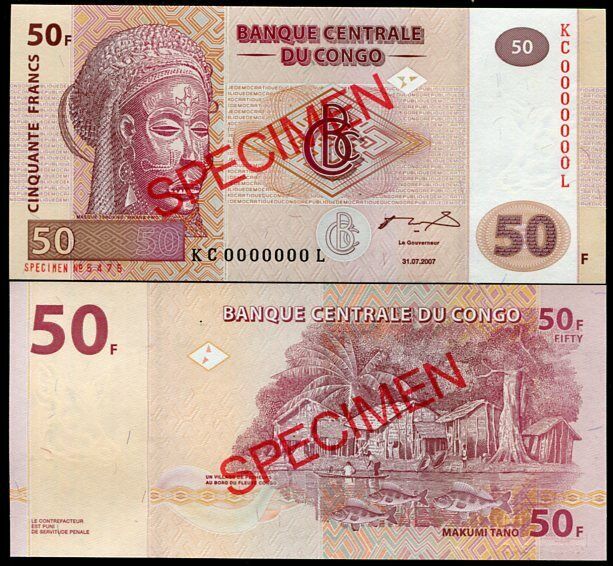 Congo 50 Francs 2007 P 97 KC-L Specimen UNC