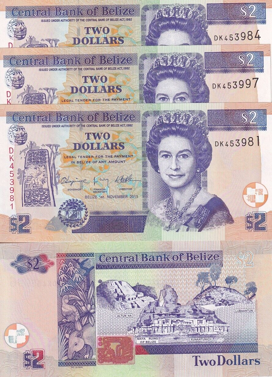 Belize 2 Dollars 2011 P 66 d UNC LOT 3 PCS
