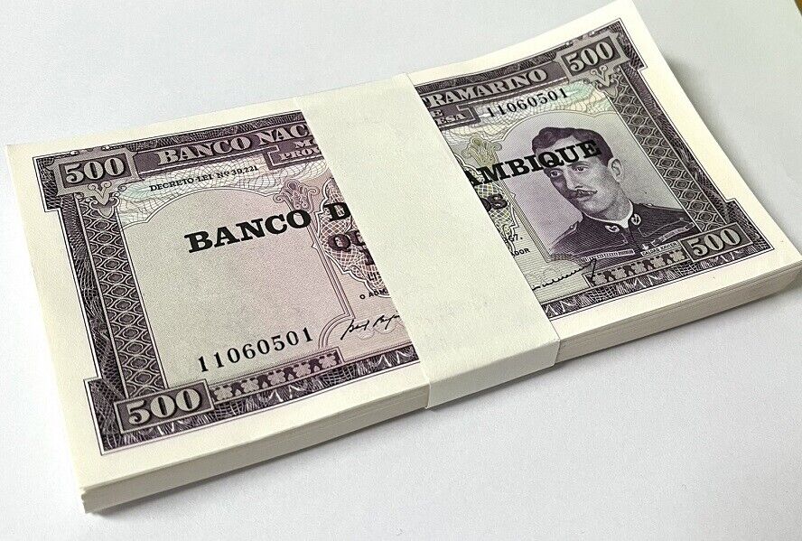 Mozambique 500 Escudos 1967-76 P 118 UNC LOT 100 PCS 1 BUNDLE