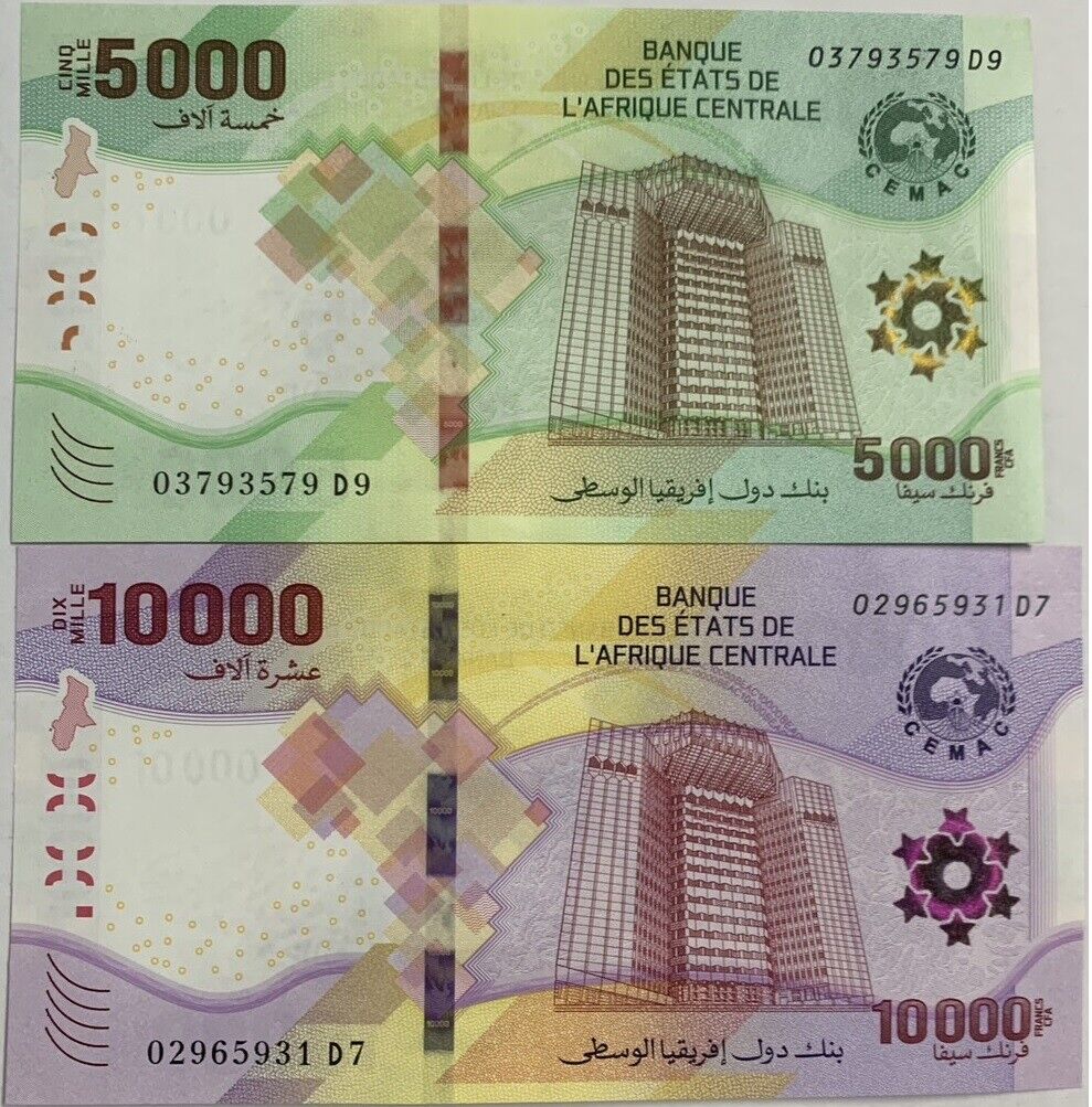 Central African States Set 5 UNC 500 1000 2000 5000 10000 FR 2020 2022 P 700-704