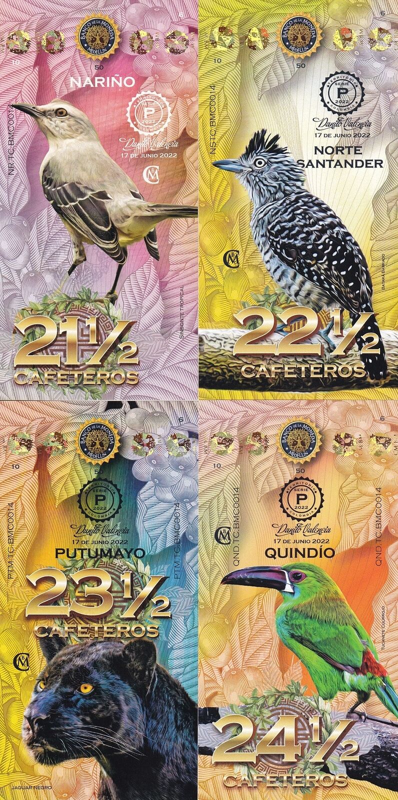 El Club De La Moneda SET 4 21 22 23 24 Cafeteiros 2022 Birds Polymer