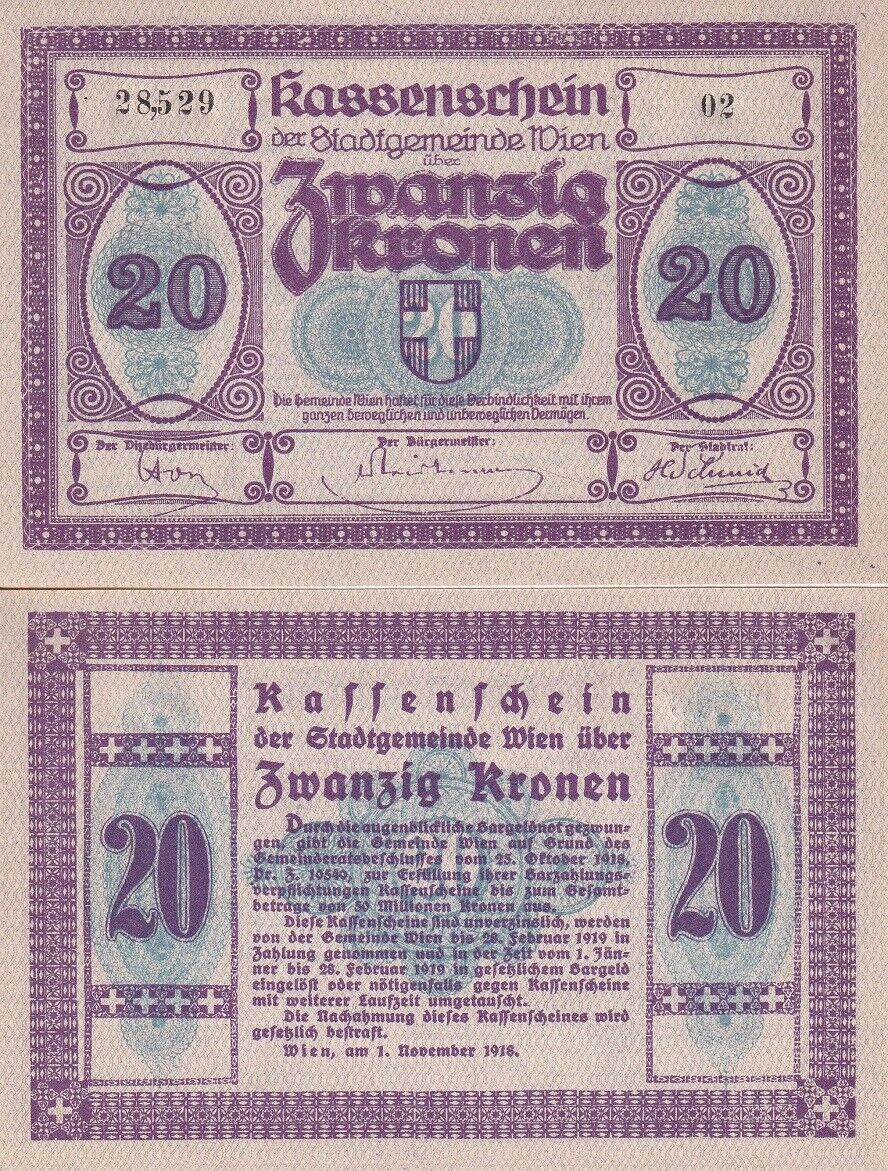Austria 20 Kronen Wien P Unlisted UNC