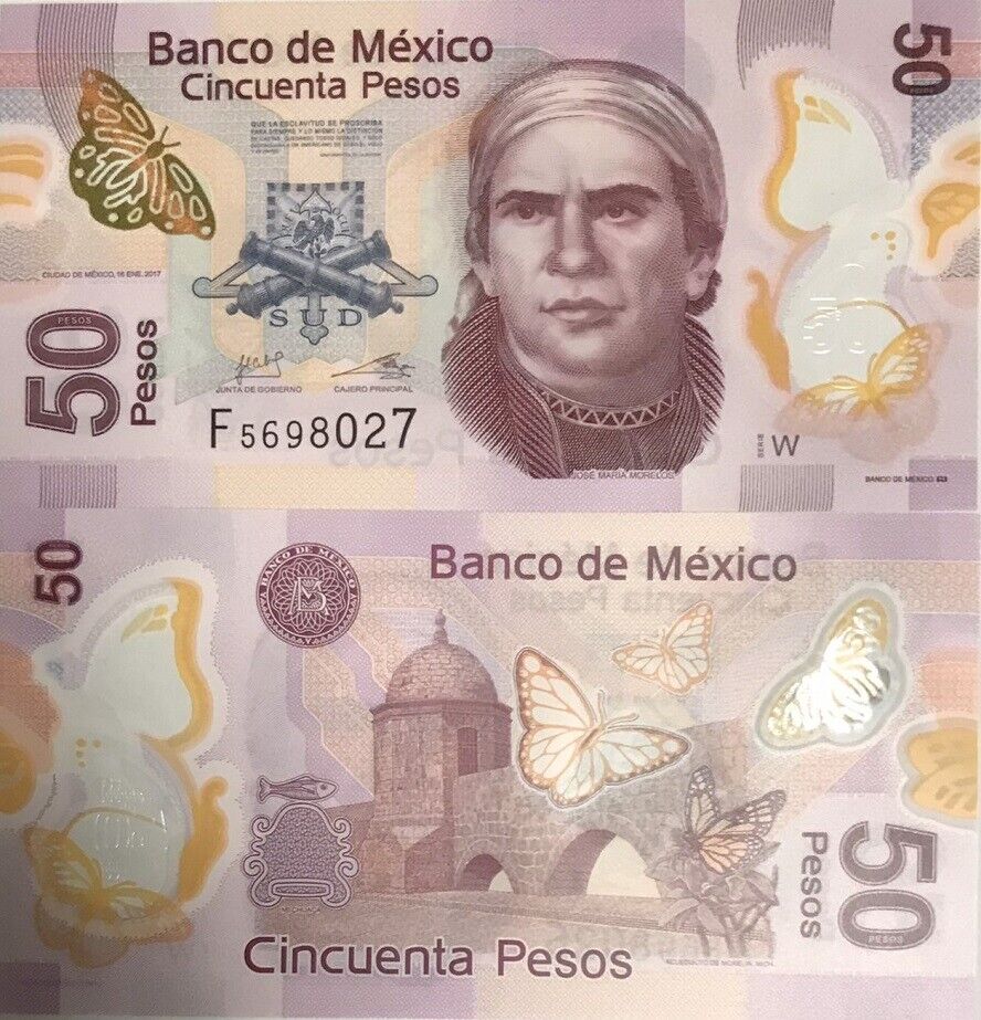 Mexico 50 Pesos 2017 P 123AW Series W Polymer UNC