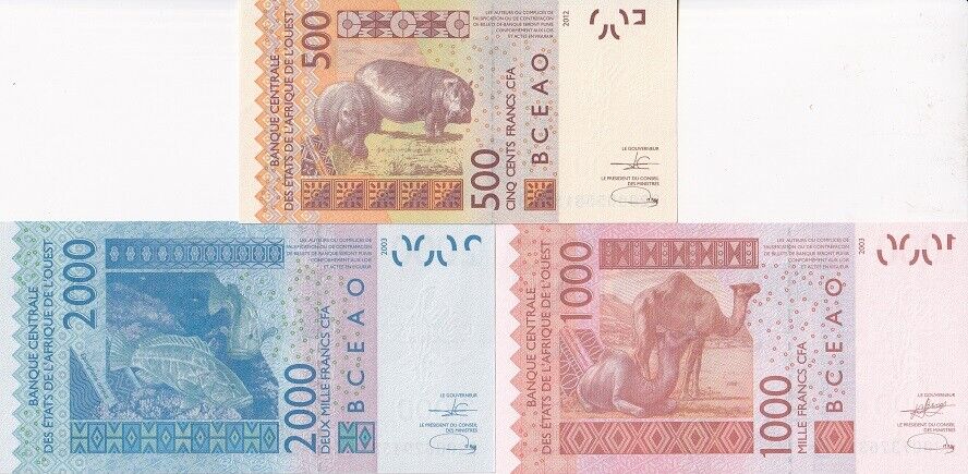 West African States Benin 500 1000 2000 Francs 2022 2023 P 215B 216B P 219B UNC