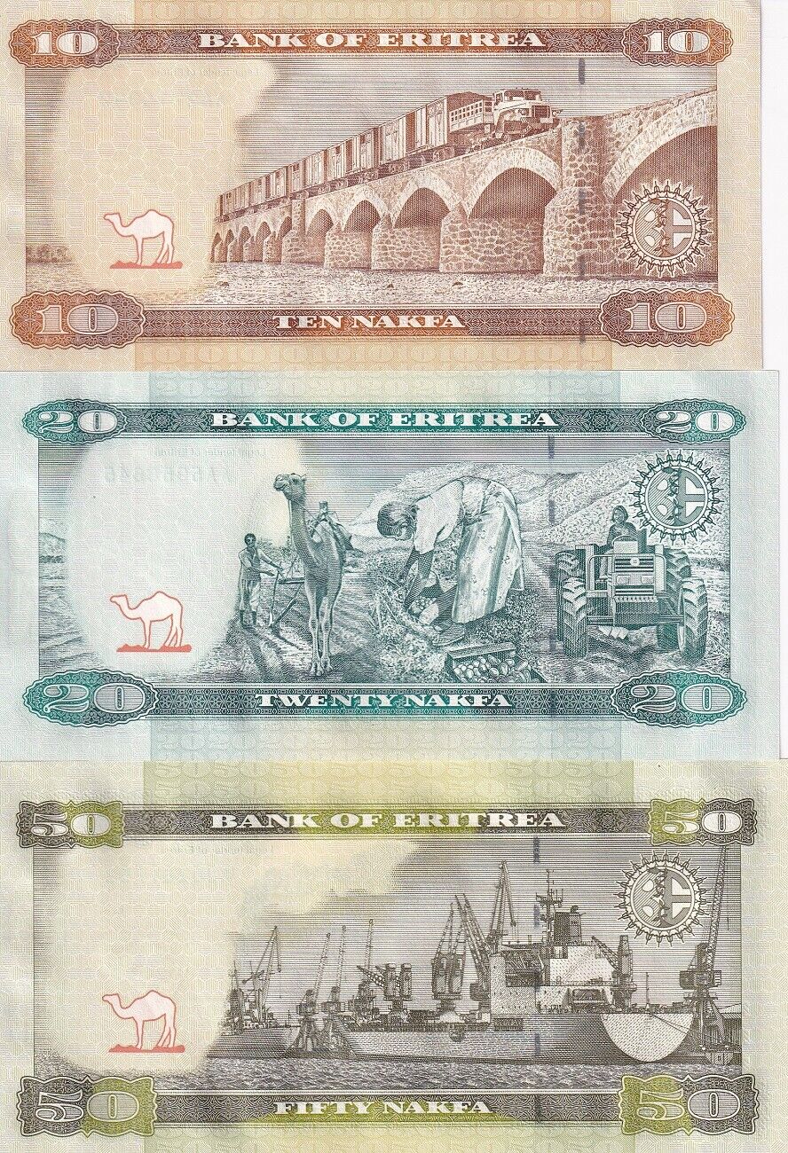 Eritrea Set 3 PCS 10 20 50 Nakfa 2011-2012 P 9 11 12 UNC
