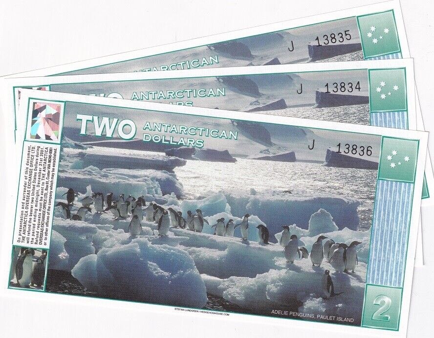 Antarctica 2 Dollars 1996 2009 New PENGUIN UNC LOT 3 PCS