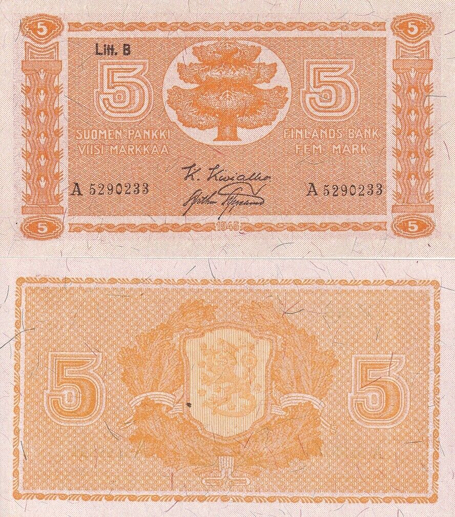 Finland 5 mark 1945 P 84 UNC