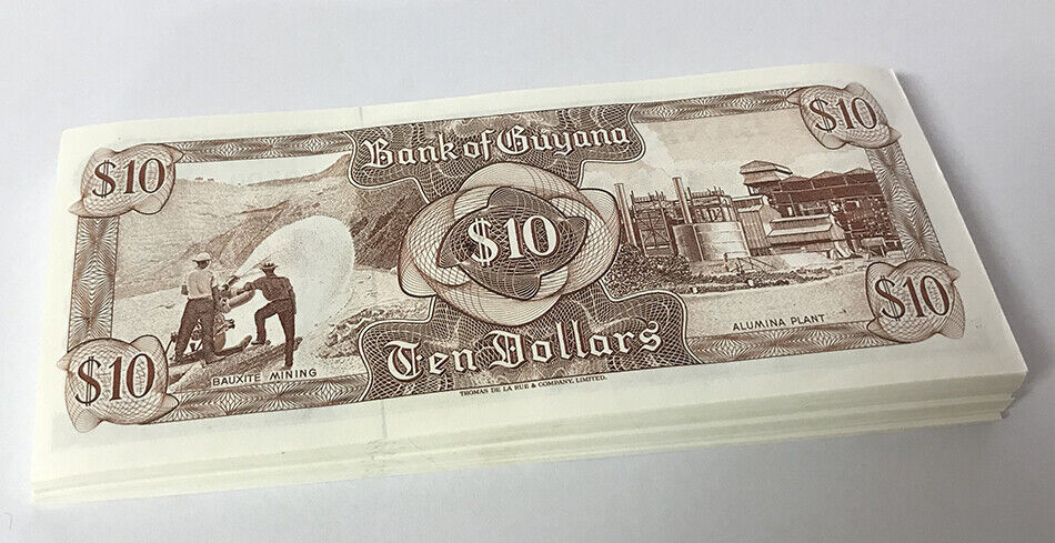 Guyana 10 Dollar 1992 P 23 f UNC LOT 100 PCS