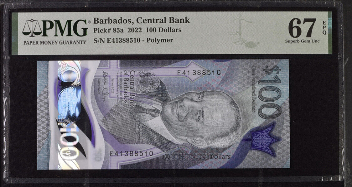 Barbados 100 Dollars 2022 POLYMER P 85 a NEW Superb Gem UNC PMG 67 EPQ