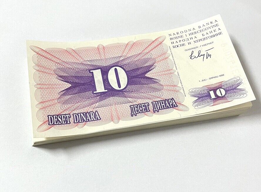 Bosnia 10 Dinara 1992 P 10 UNC LOT 100 PCS 1 Bundle