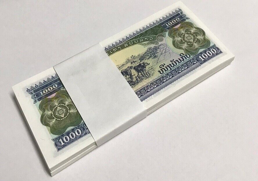 Laos 1000 Kip 2003 P 32Ab UNC LOT 100 PCS 1 BUNDLE