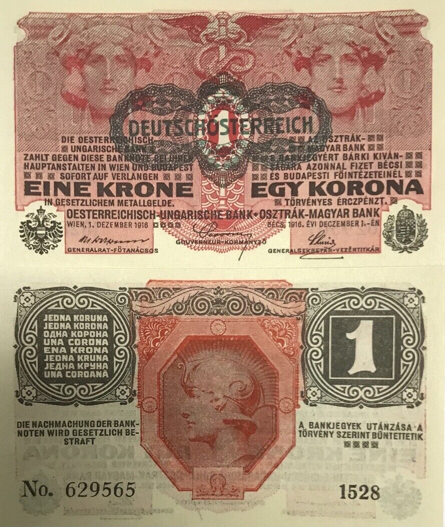 Austria 1 Krone 1916 ND 1919 P 49 AUnc
