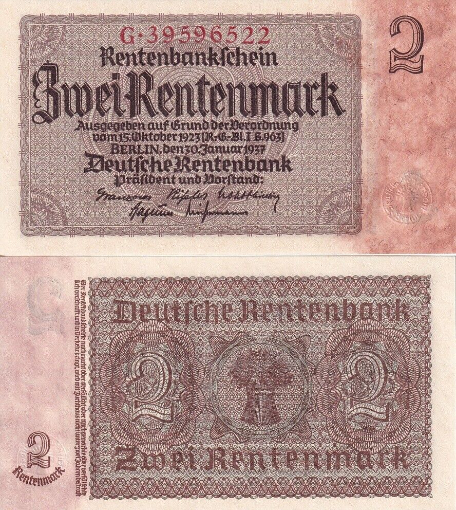 Germany 2 Rentenmark 1937 P 174 UNC NR