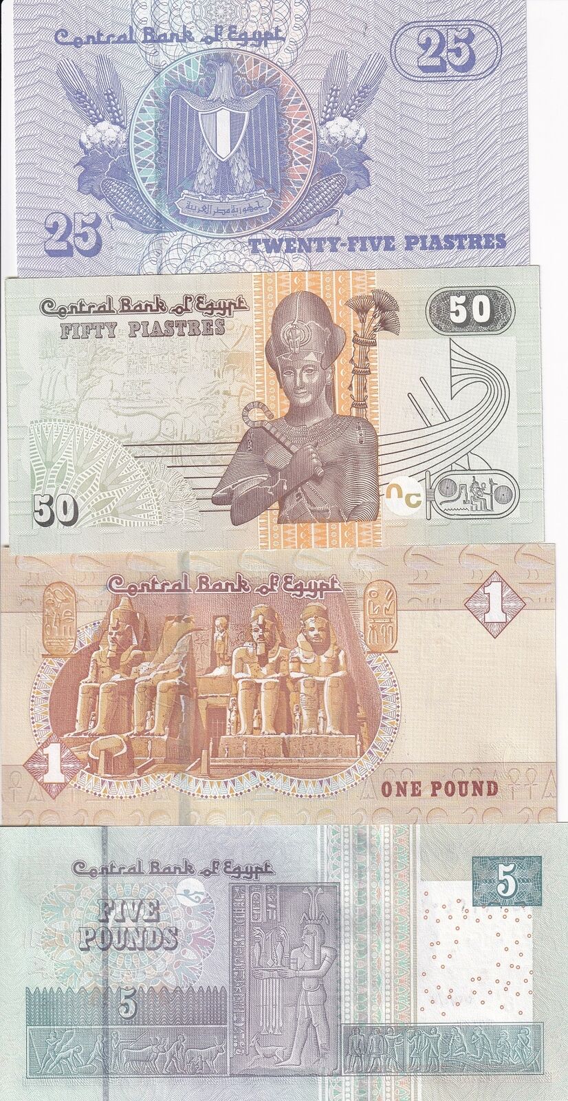 Egypt SET 4 PCS 1 5 25 50 Piastres Random Date P 57 70 71 72 UNC