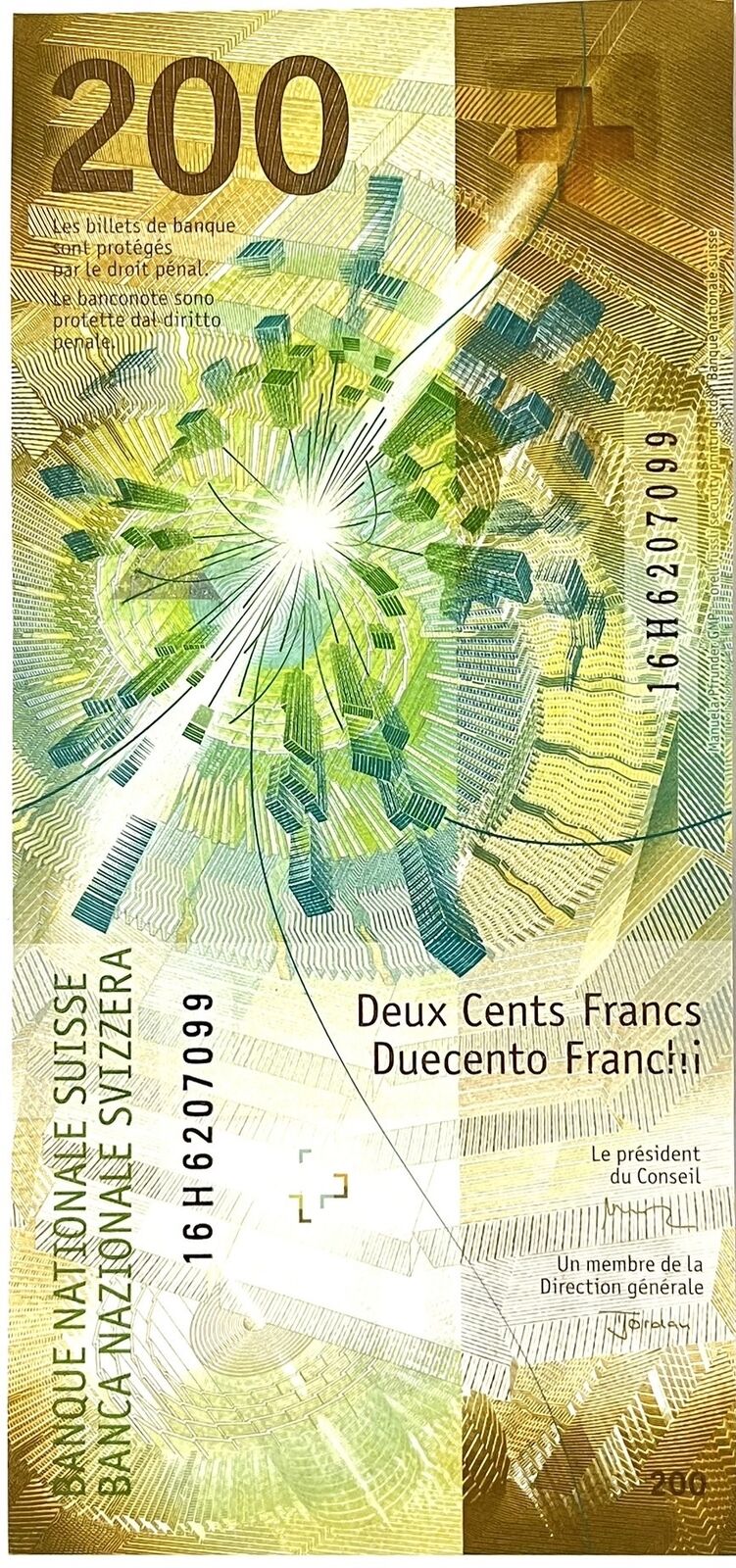 Switzerland 200 Franken 2016 P 78 Sign Studer & Jordan UNC