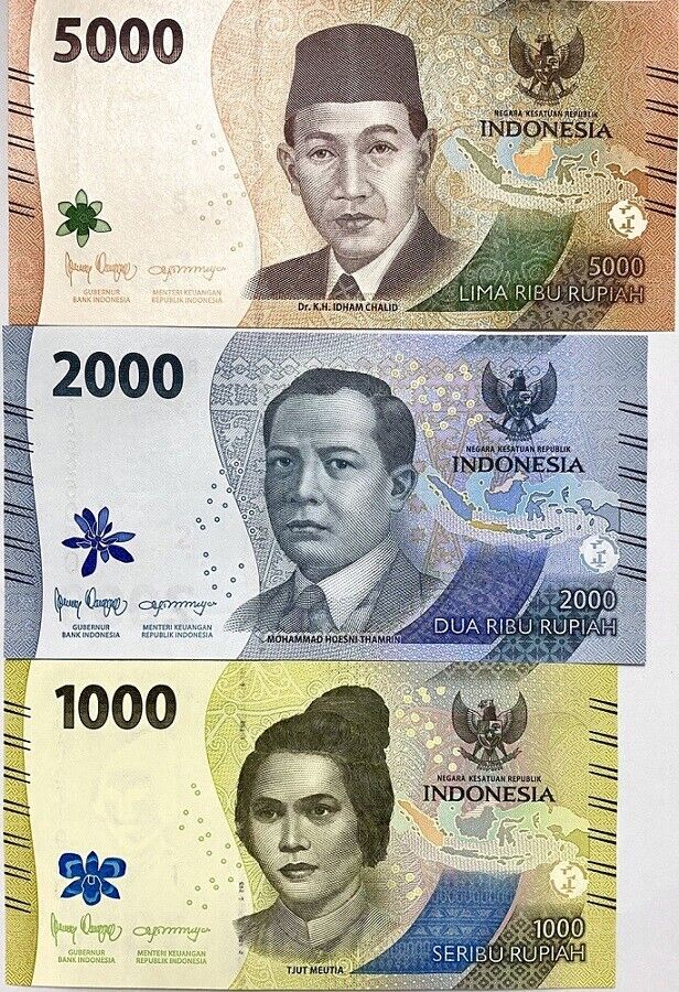 Indonesia Set 3 UNC 1000 2000 5000 Rupiah P NEW 2022