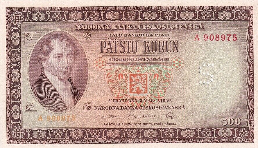 Czechoslovakia 500 Korun ND 1946 P 73s Specimen UNC