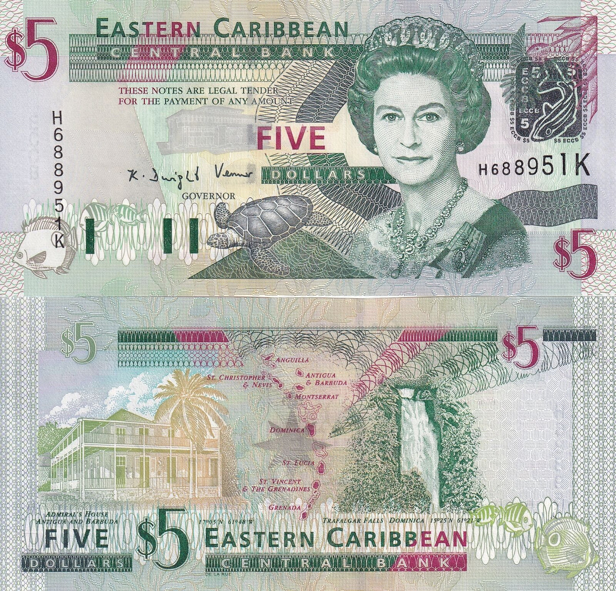 East Caribbean 5 Dollars ND 2003 P 42 k UNC
