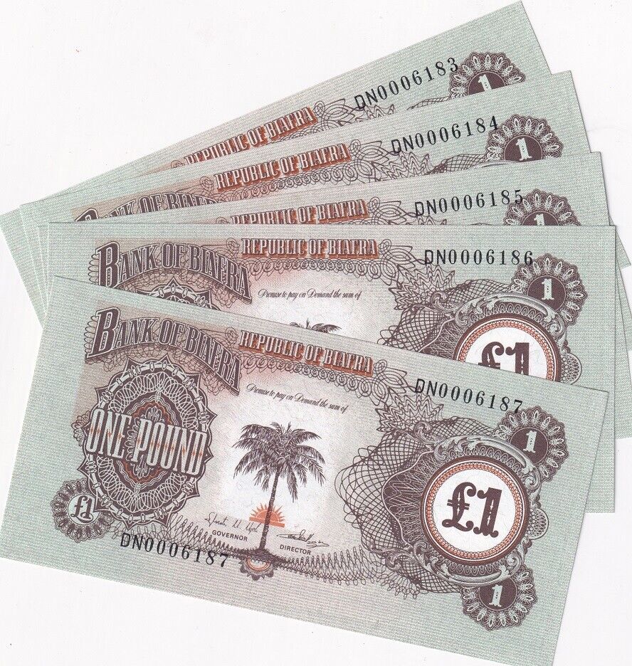 Biafra 1 POUND ND 1968-1969 P 5 UNC LOT 5 PCS