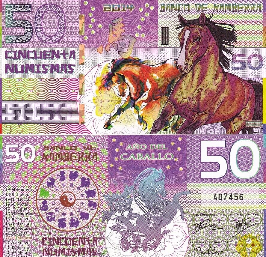 Kamberra 50 numismas 2014 HORSE Privated Fantasy ISSUE POLYMER ZODIAC