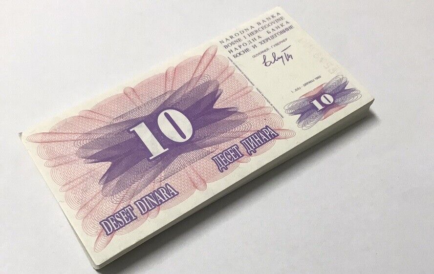Bosnia 10 Dinara 1992 P 10 UNC LOT 100 PCS 1 BUNDLE See Scan