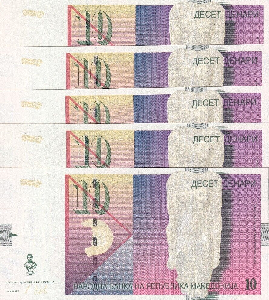 Macedonia 10 Denari 2011 P 14 UNC LOT 5 PCS