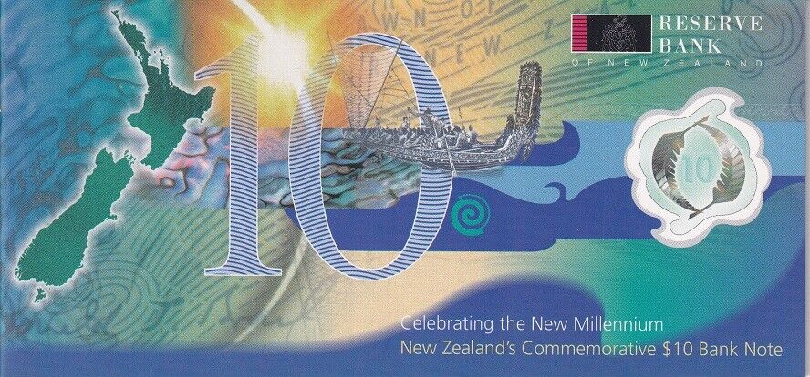 New Zealand 10 Dollars 2000 200th COMM. P 190 b UNC W/ Folder