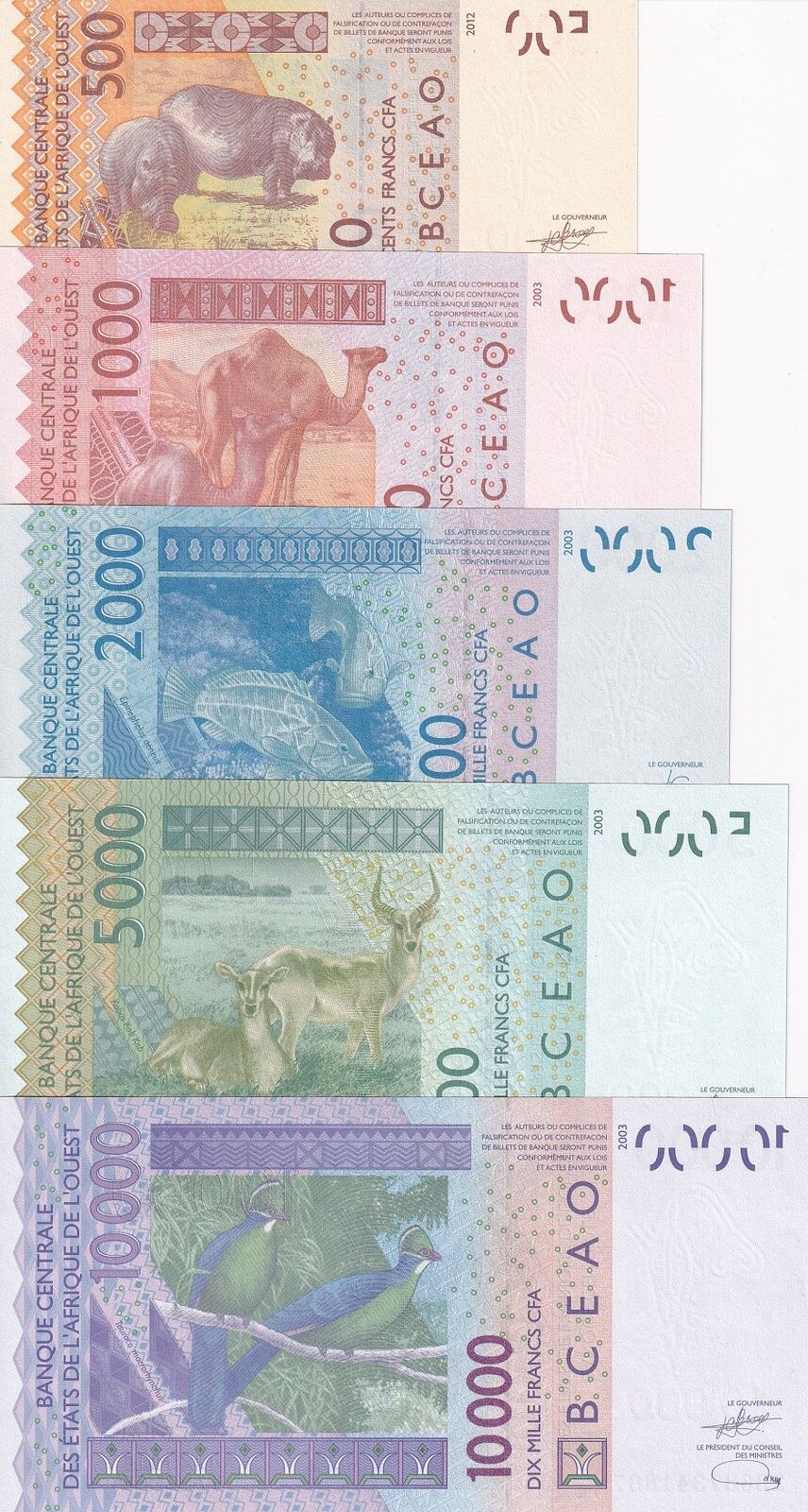 West Africa state set 5 UNC 500 1000 2000 5000 10000 Frans 2022-2023 Senegal