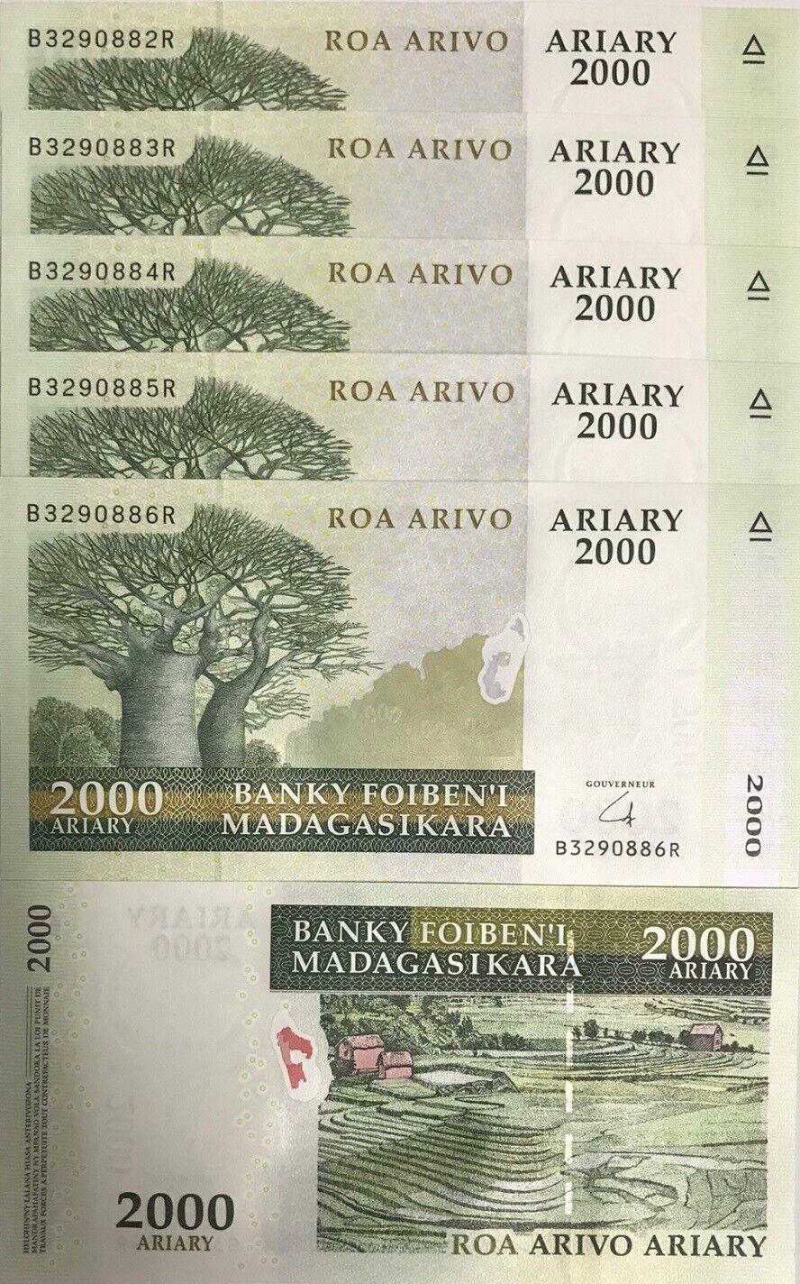 MADAGASCAR 2000 ARIARY 2014 P 96 HYBRID UNC LOT 5 PCS