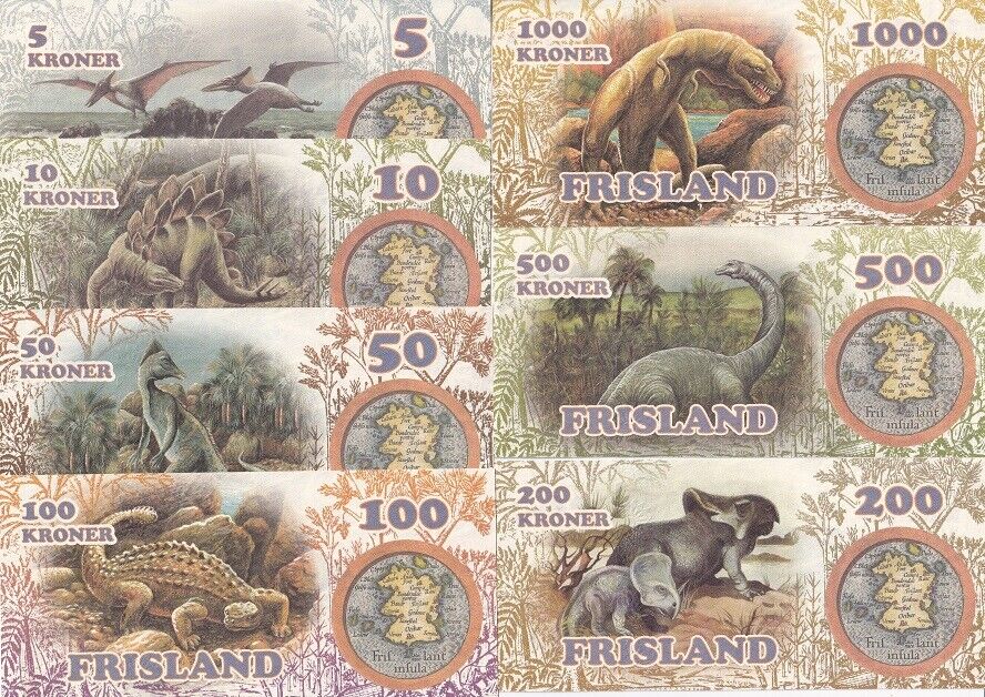 Frisland Set 7 5 10 50 100 200 500 1000 Kroner Pteranodon Tyrannosaurus Fantasy