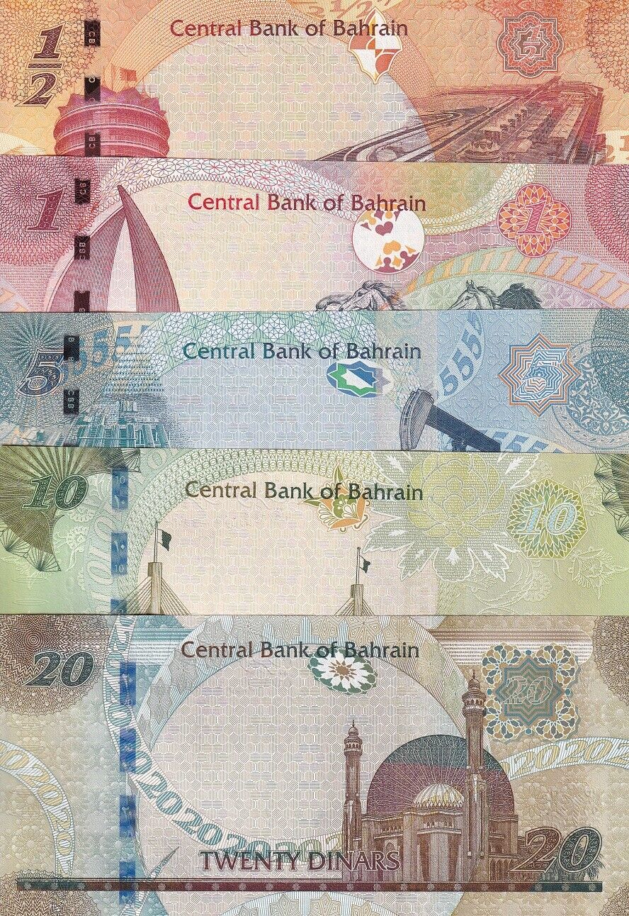 Bahrain Set 5 PCS 1/2 1 5 10 20 Dinars 2006 2016-2023 P 30 31 32 33 P 34 UNC