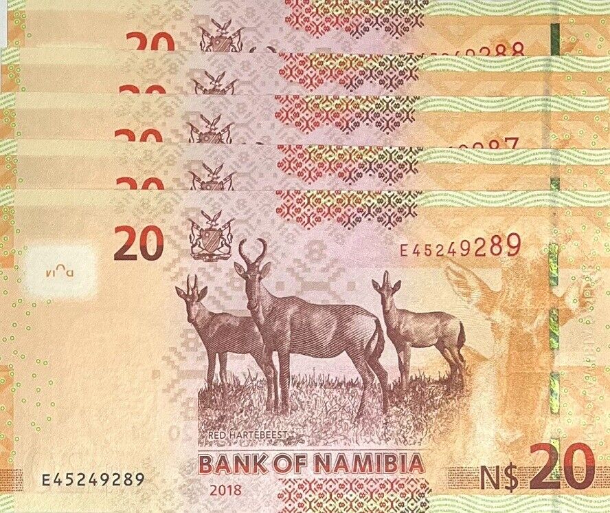 Namibia 20 Dollars 2018 P 17 UNC LOT 5 PCS