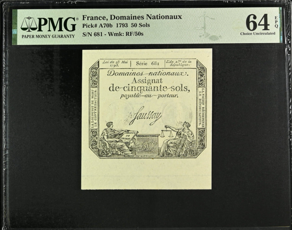 France 50 Sols 1793 P A70 b Choice UNC PMG 64 EPQ