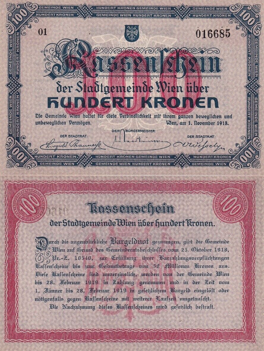 Austria 100 Kronen Wien P Unlisted UNC