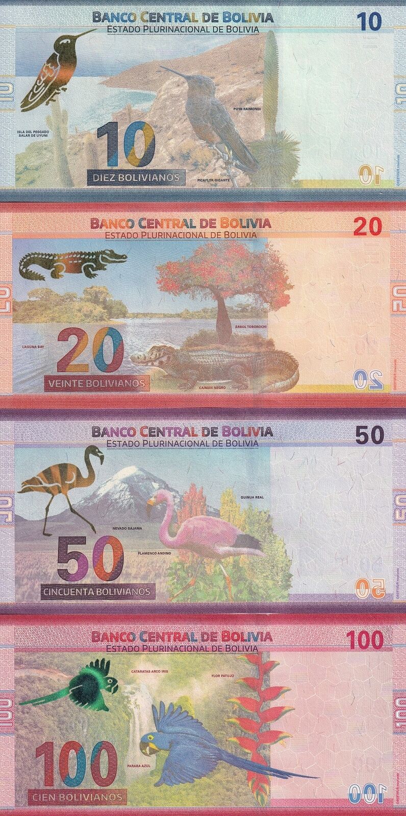 Bolivia SET 4 UNC 10 20 50 100 Bolivianos 2018 P 248 249 250 P 251