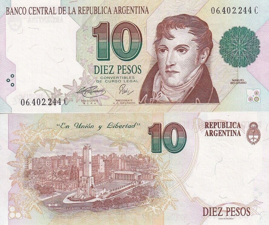 Argentina 10 Pesos ND 1992-1997 P 342 b Sign # 1 UNC