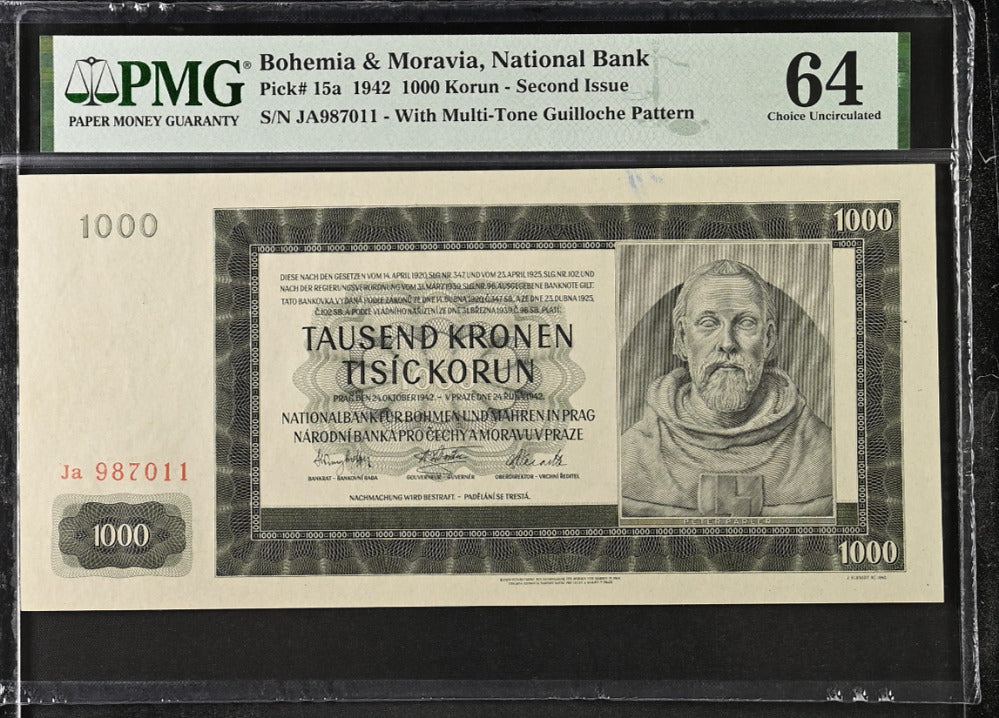 Bohemia 1000 Korun 1942 P 15 a Choice UNC PMG 64