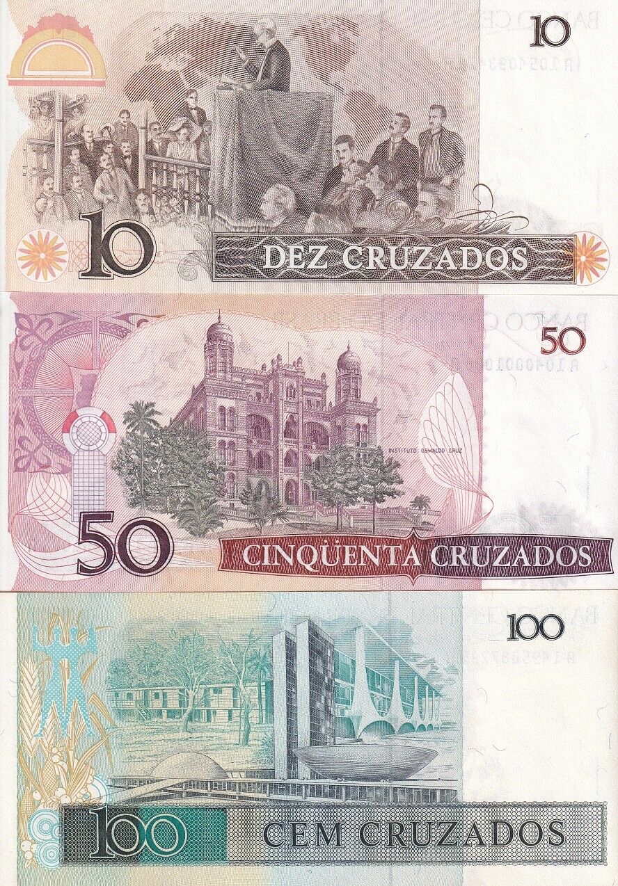 Brazil SET 3 PCS 10 50 100 CRUZ ND 1986-1987 P 209 P 210 P 211 UNC