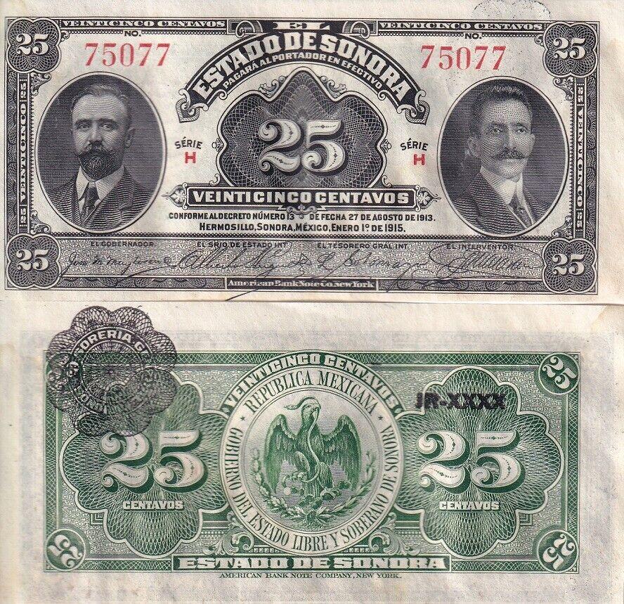 Mexico Revolutionary Sonora 25 Centavos 1915 P S1069 AUnc