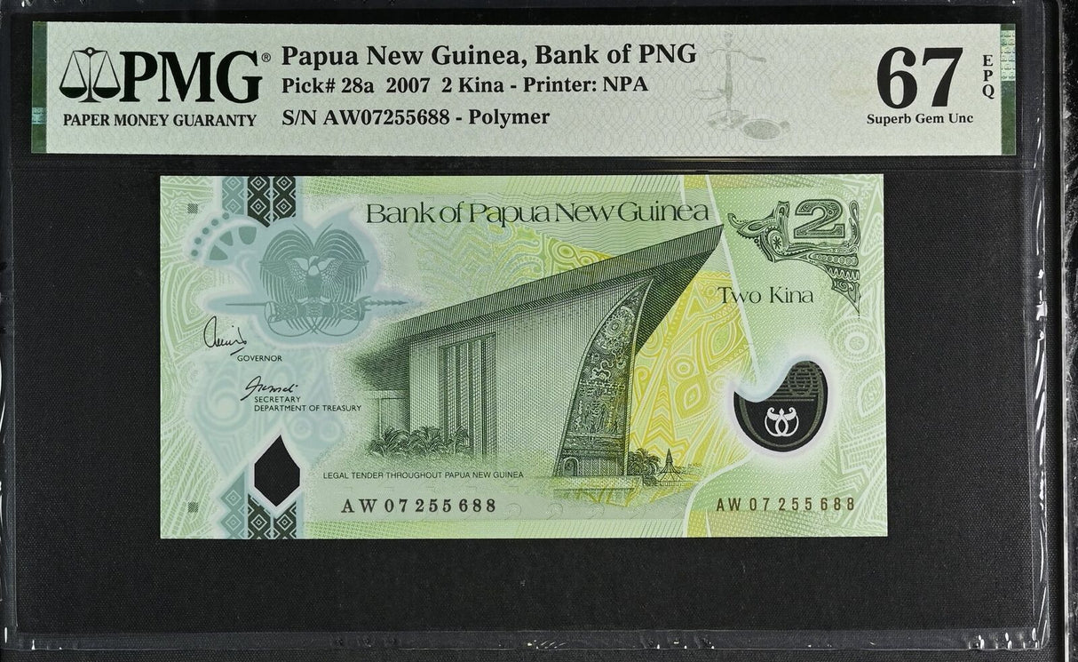Papua New Guinea 2 Kina 2007 P 28 a Superb Gem UNC PMG 67 EPQ