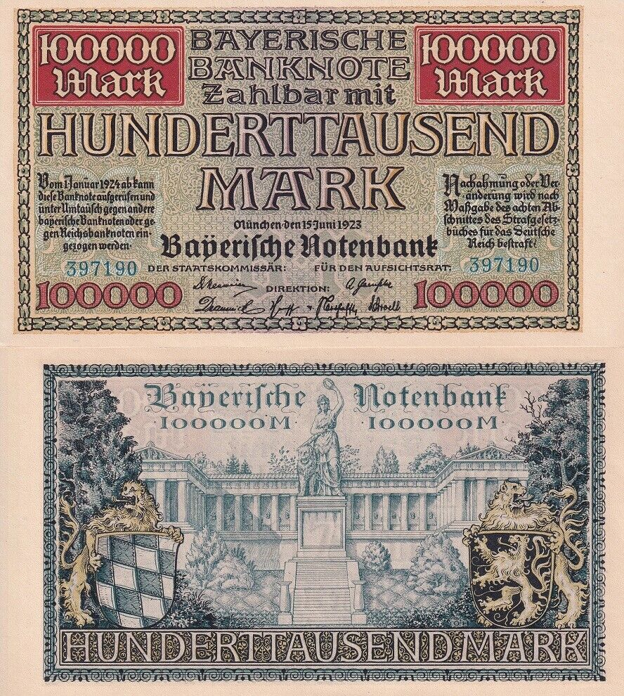 Germany 100000 Mark 1923 Bayern Bavaria P S928 UNC