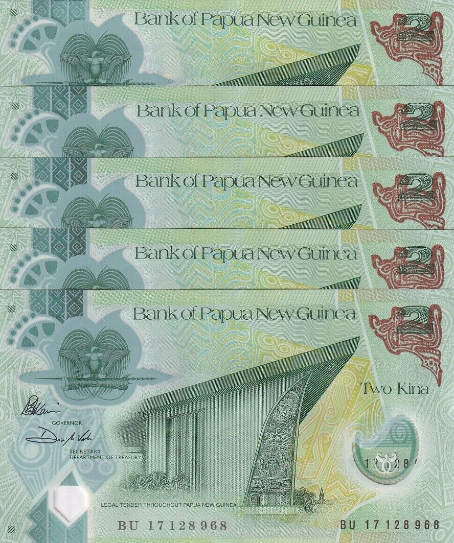 Papua New Guinea 2 Kina 2017 P 50 Polymer UNC LOT 5 PCS