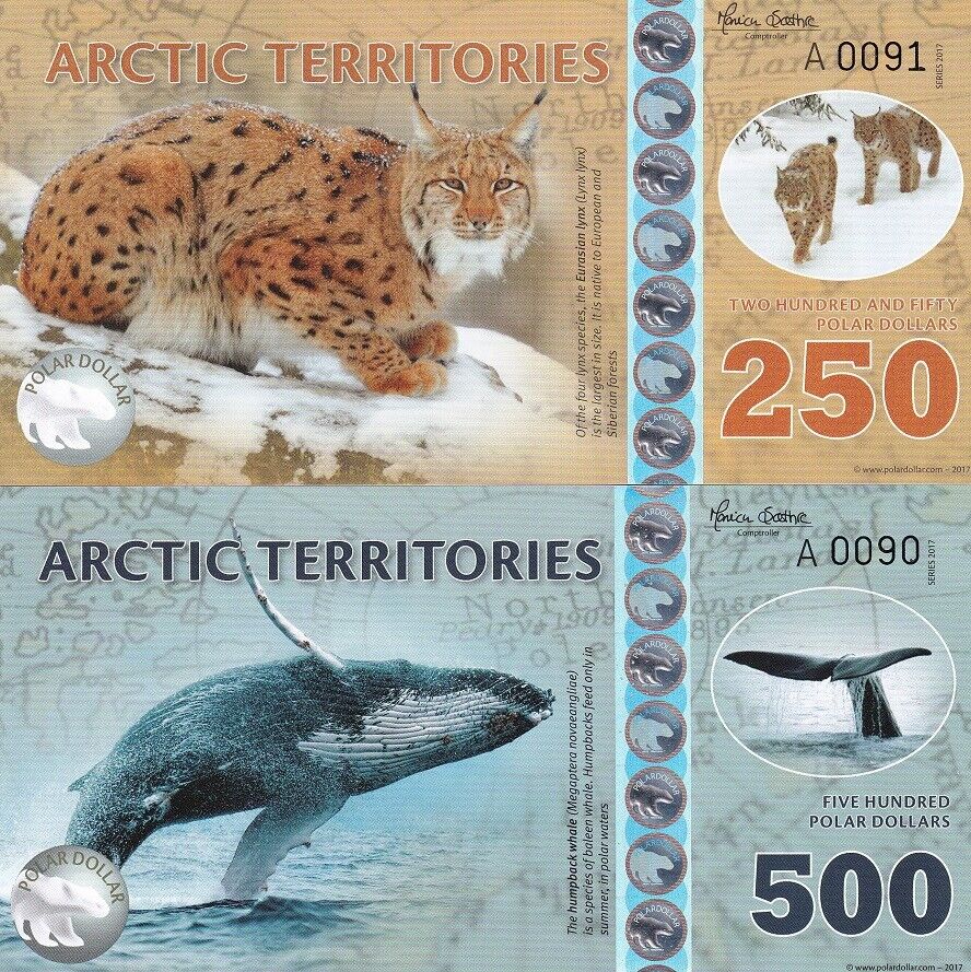 Arctic Territories SET 5 PCS 25 50 100 250 500 Dollars 2017 Fantasy Note