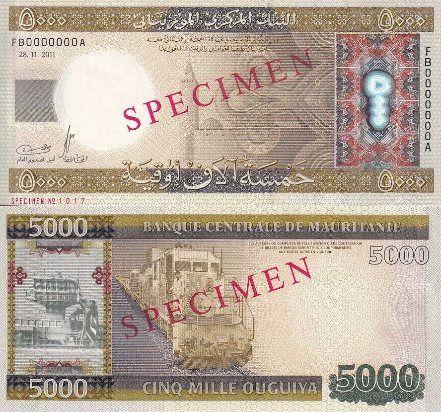 Mauritania 5000 Ouguiya 2011 Specimen P 21 s UNC