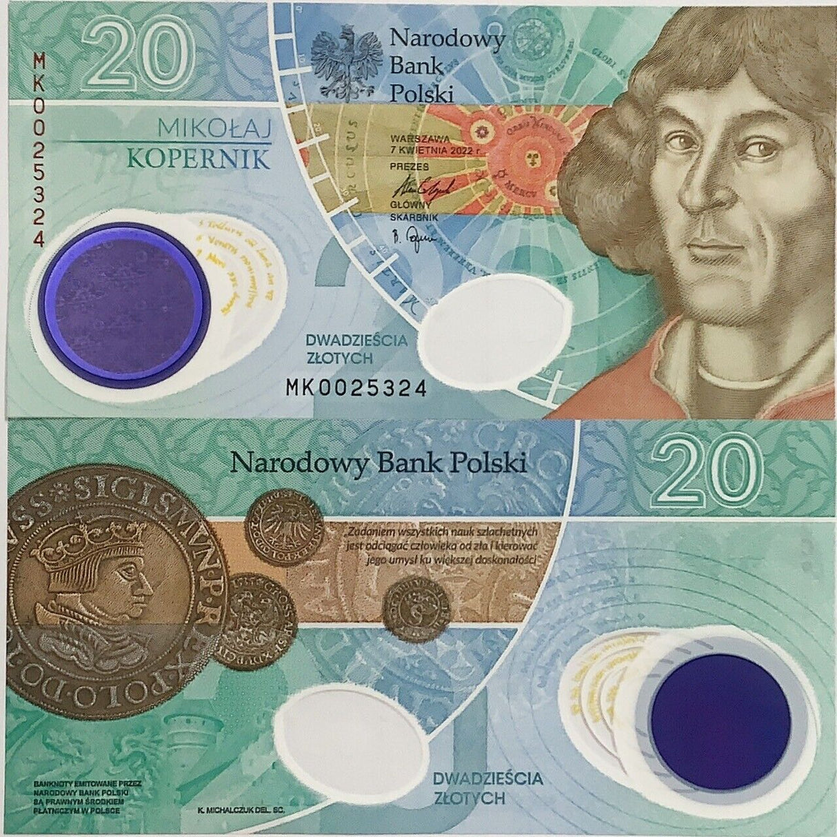 Poland 20 Zlotych 2022 / 2023 P NEW Comm. Polymer NICOLAUS COPERNICUS UNC