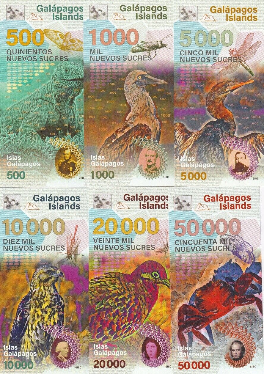 Galapagos Islands Set 6 500 1000 5000 10000 20000 50000 SUC 2021 polymer Fantasy