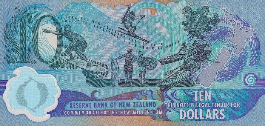 New Zealand 10 Dollars 2000 200th COMM. P 190 b UNC W/ Folder